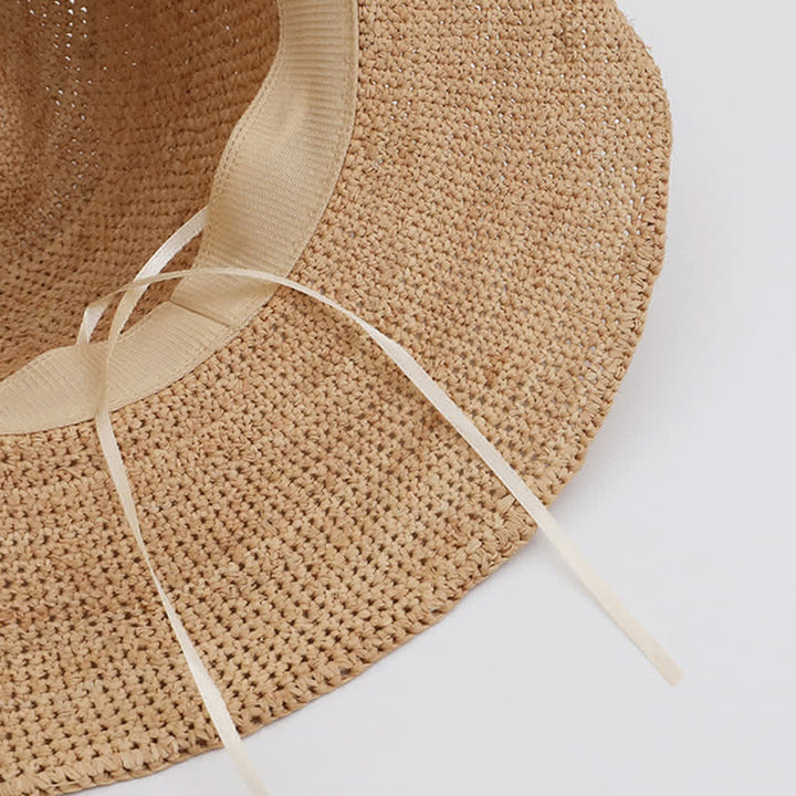 Sombrero de paja de rafia natural para playa con sombrilla para paseos