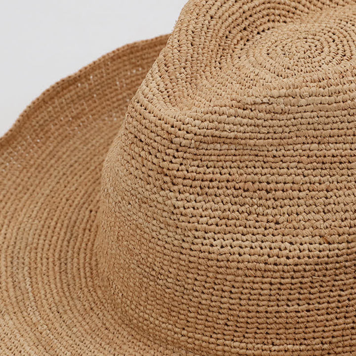 Sombrero de paja de rafia natural para playa con sombrilla para paseos
