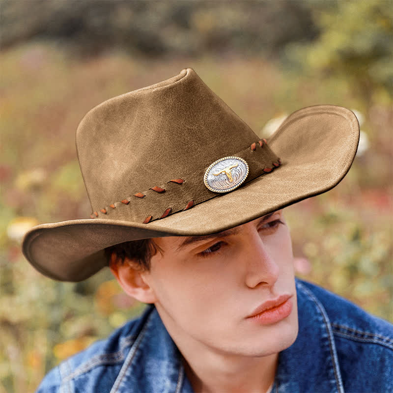 Sombrero vaquero occidental de ala ancha para exteriores de color caqui oscuro