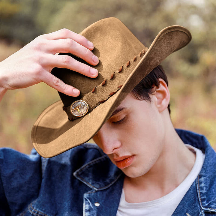 Sombrero vaquero occidental de ala ancha para exteriores de color caqui oscuro