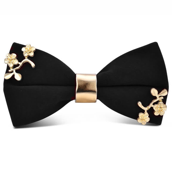 Pajarita de metal dorado burdeos oscuro con flores y hojas para hombre