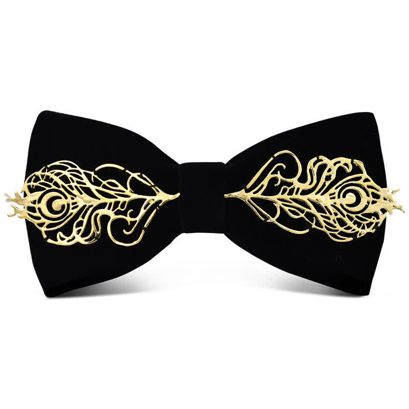 Pajarita de metal dorado burdeos oscuro con flores y hojas para hombre