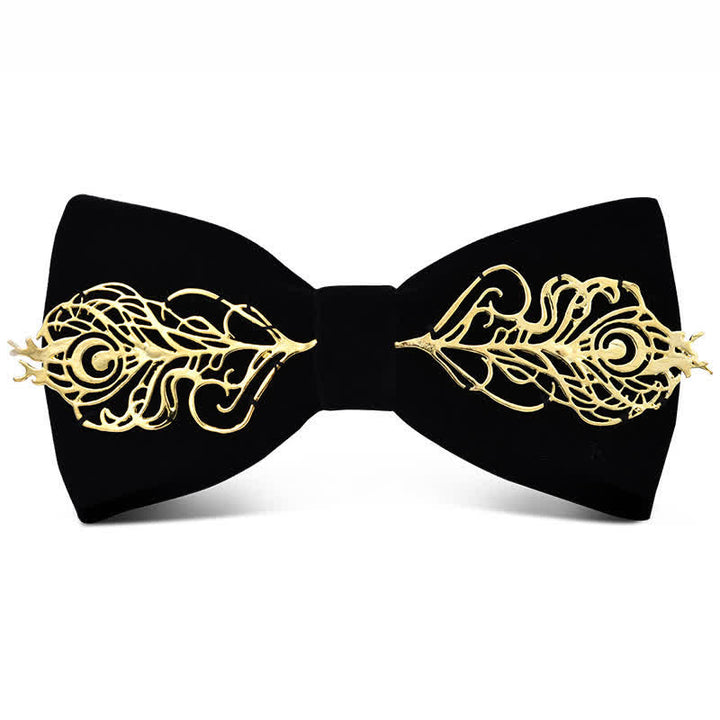 Pajarita de metal dorado burdeos oscuro con flores y hojas para hombre