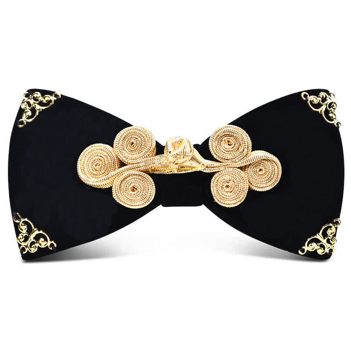 Pajarita de metal dorado burdeos oscuro con flores y hojas para hombre