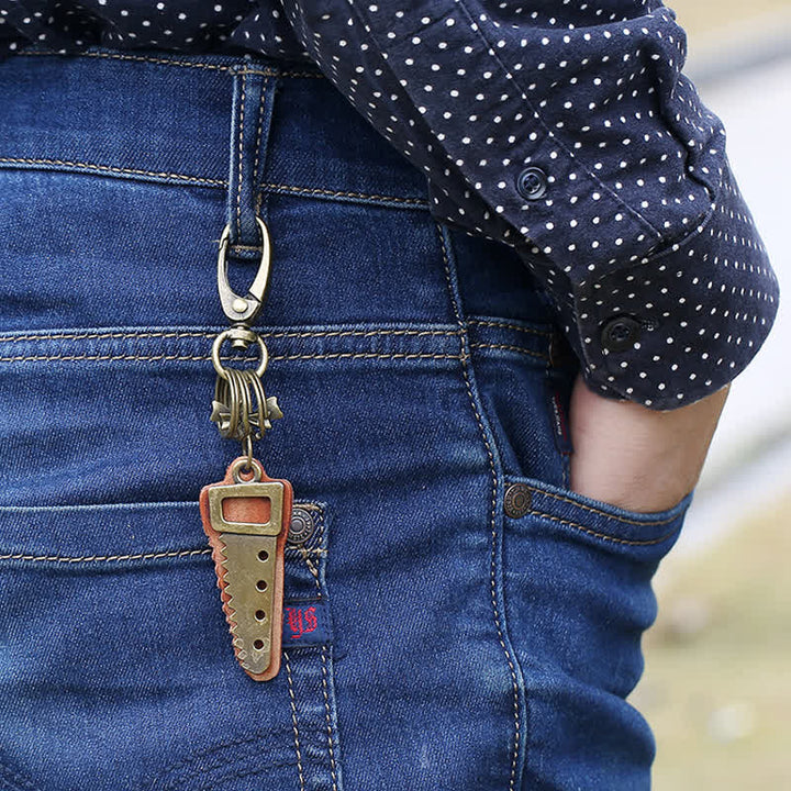 Llavero de cuero con nudo de lazo creativo y sierra de bronce - Sierra - image 0