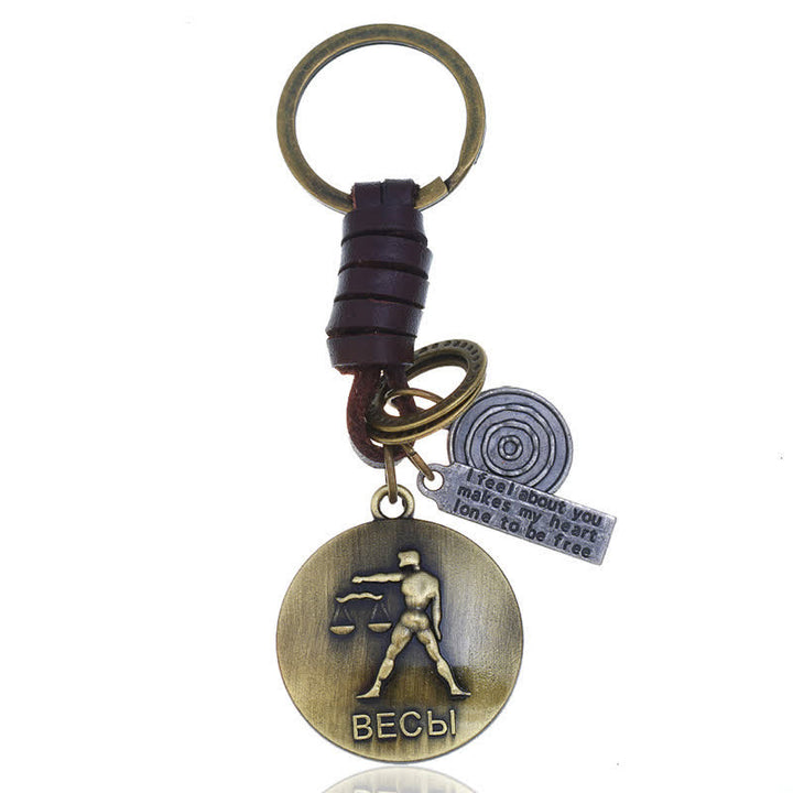 Llavero de cuero con colgante de 12 constelaciones tejido vintage - Libra - image 11