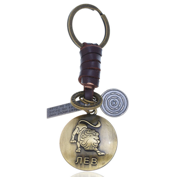 Llavero de cuero con colgante de 12 constelaciones tejido vintage - León - image 9