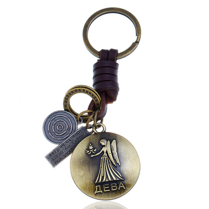 Llavero de cuero con colgante de 12 constelaciones tejido vintage - Virgo - image 10