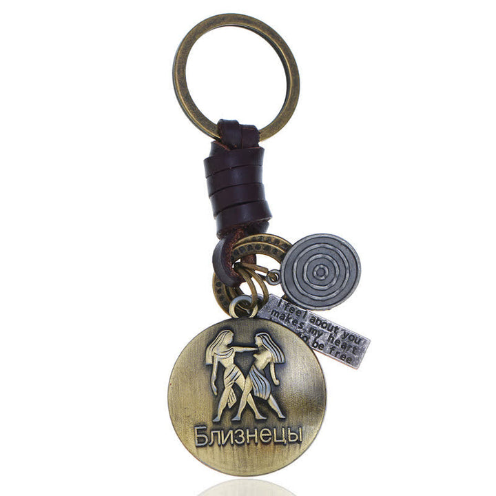 Llavero de cuero con colgante de 12 constelaciones tejido vintage - Géminis - image 7