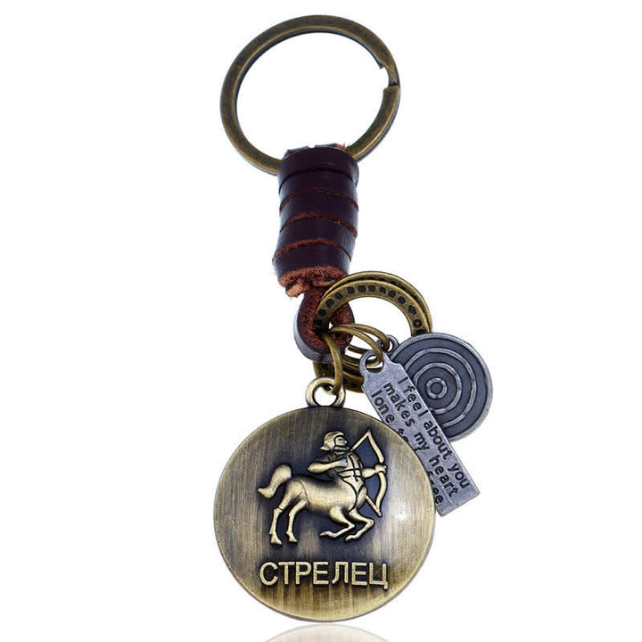 Llavero de cuero con colgante de 12 constelaciones tejido vintage - Sagitario - image 13