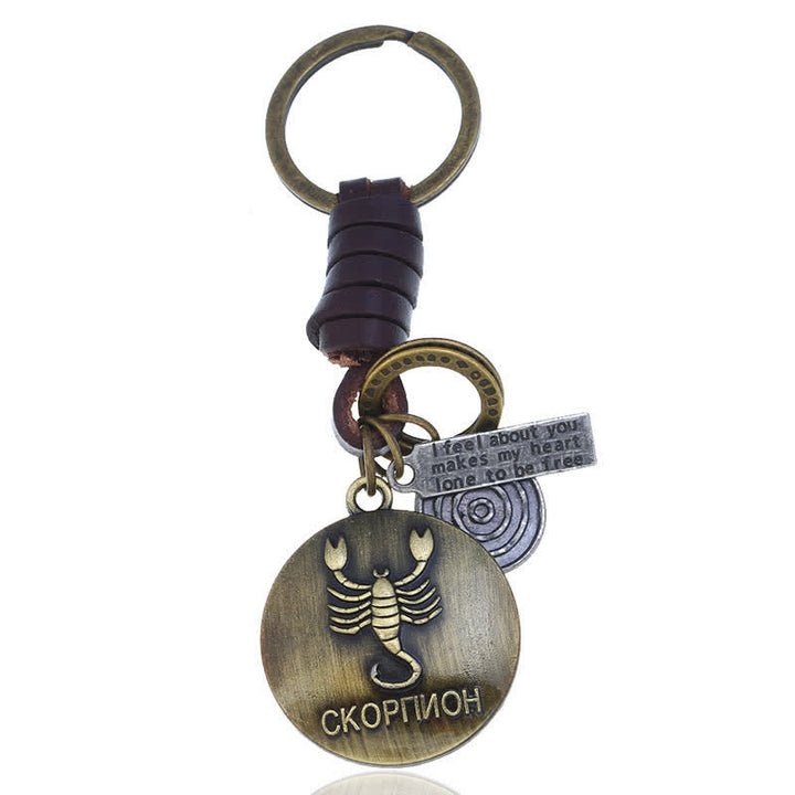 Llavero de cuero con colgante de 12 constelaciones tejido vintage - Escorpión - image 12