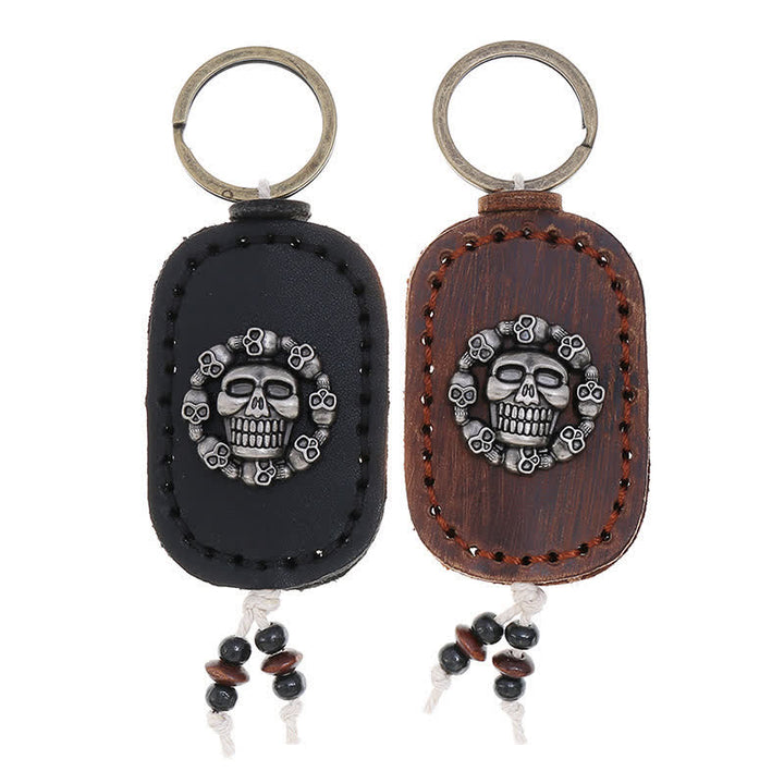 Llavero de cuero con colgante de calavera ovalada de estilo gótico