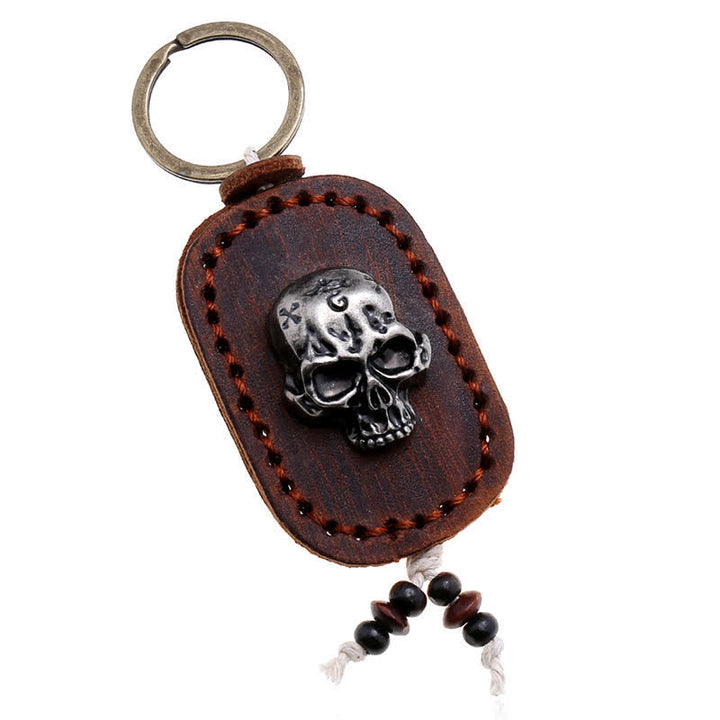 Llavero de cuero con colgante de calavera punk en 3D