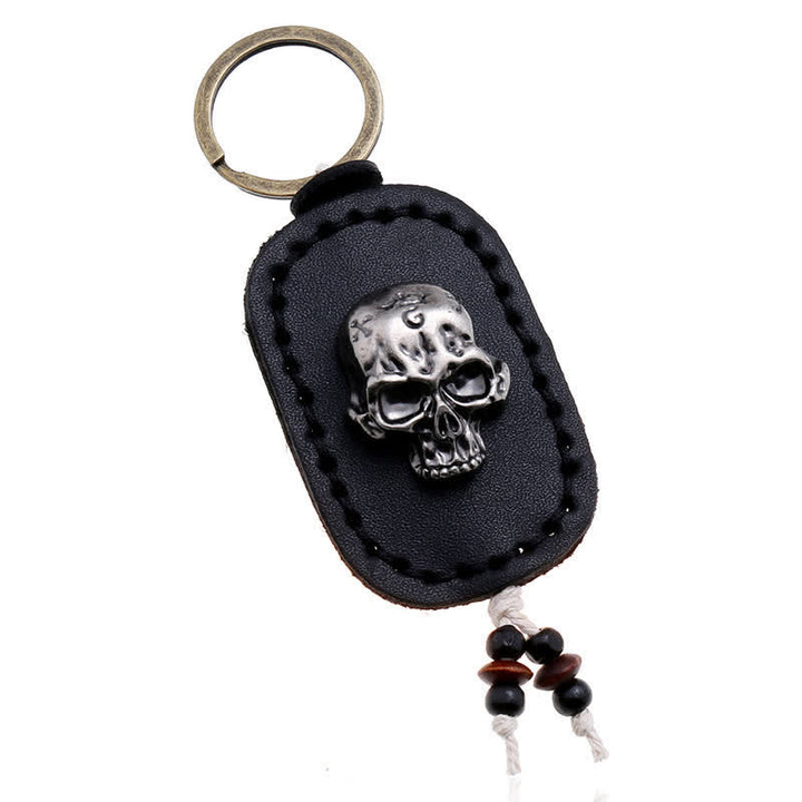 Llavero de cuero con colgante de calavera punk en 3D