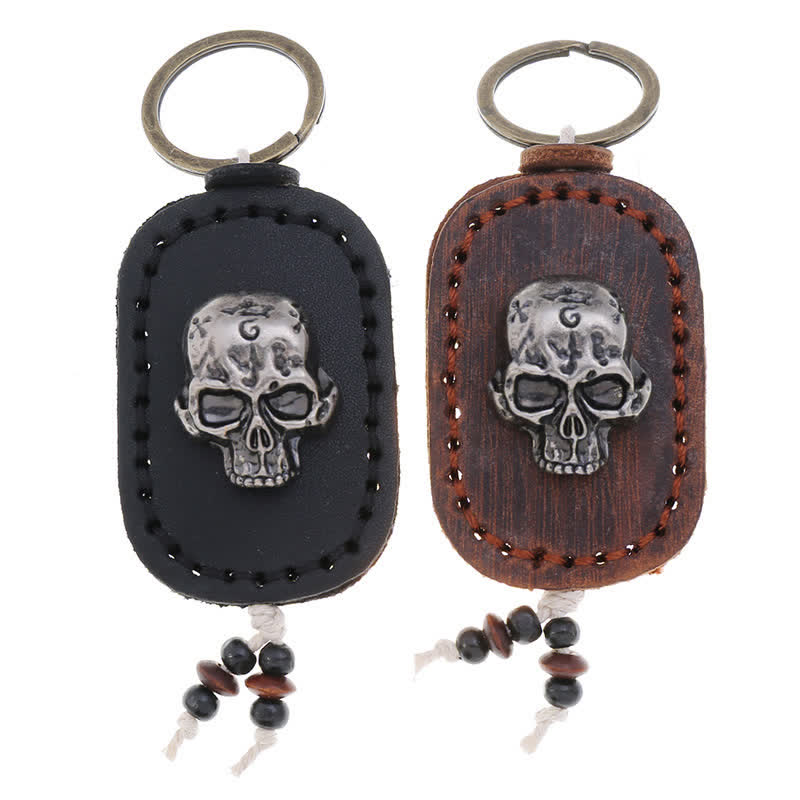 Llavero de cuero con colgante de calavera punk en 3D