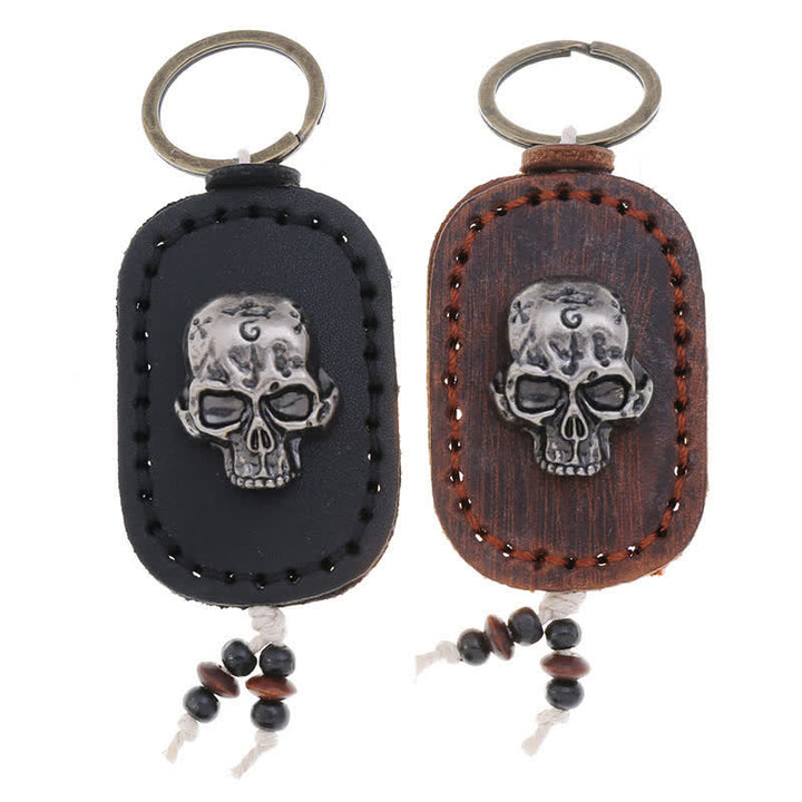 Llavero de cuero con colgante de calavera punk en 3D