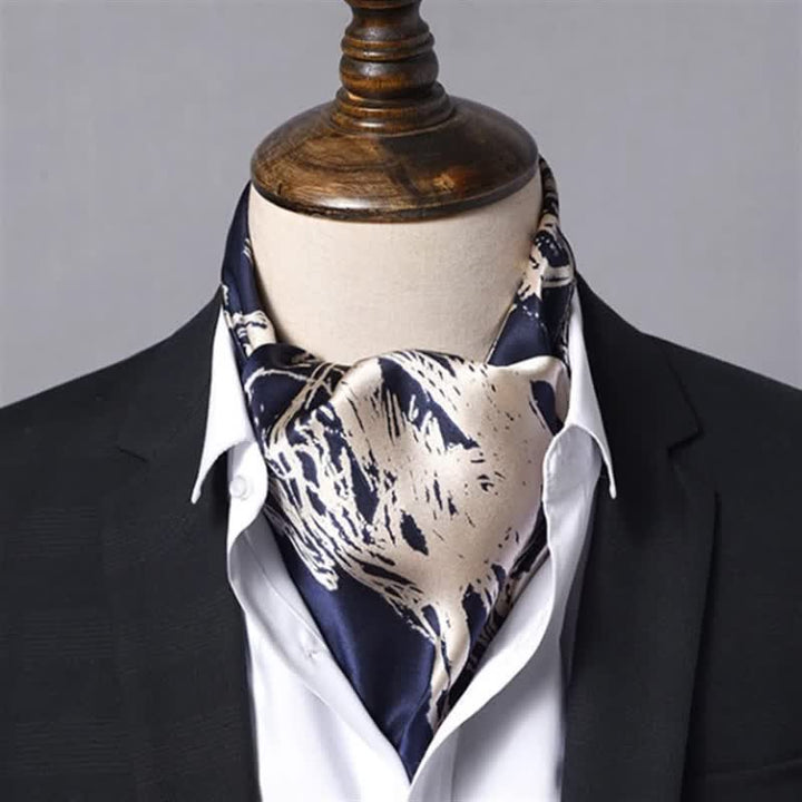 Bufanda cuadrada con estampado abstracto de caballos en azul marino y beige