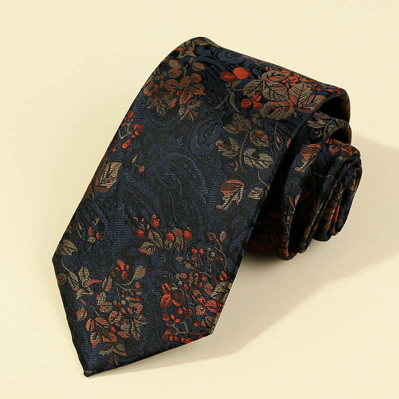 Corbata para hombre con bordado floral en azul medianoche y rojo
