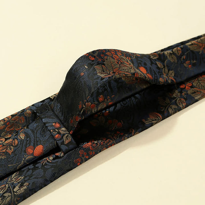 Corbata para hombre con bordado floral en azul medianoche y rojo
