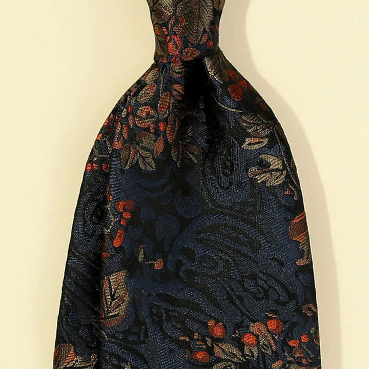 Corbata para hombre con bordado floral en azul medianoche y rojo
