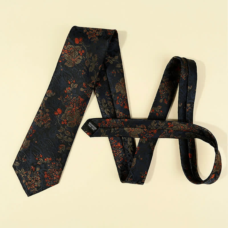 Corbata para hombre con bordado floral en azul medianoche y rojo