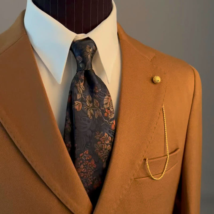 Corbata para hombre con bordado floral en azul medianoche y rojo