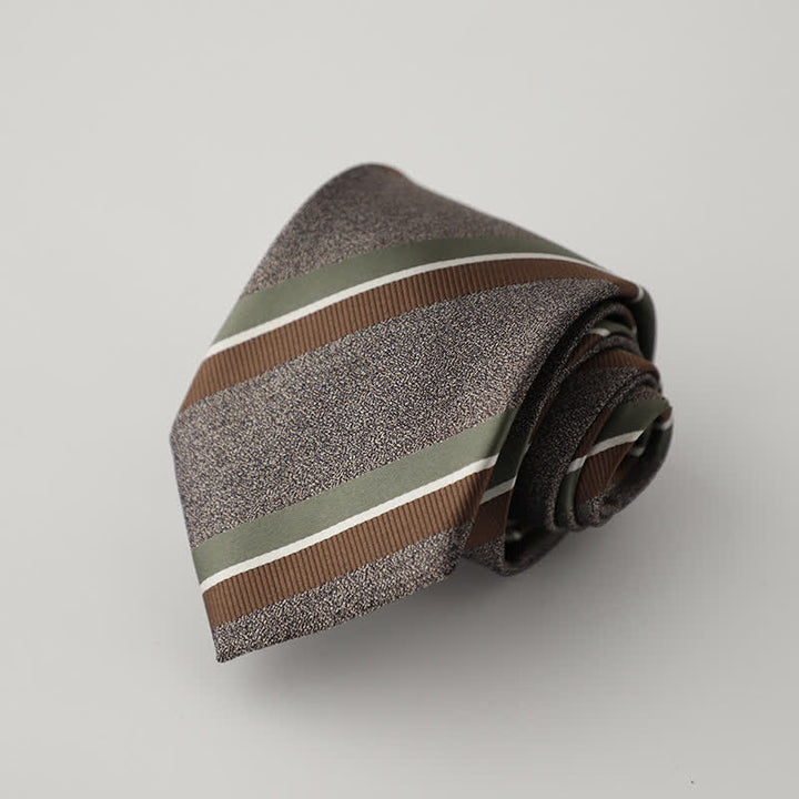 Corbata de rayas marrón, verde café y estilo británico para hombre