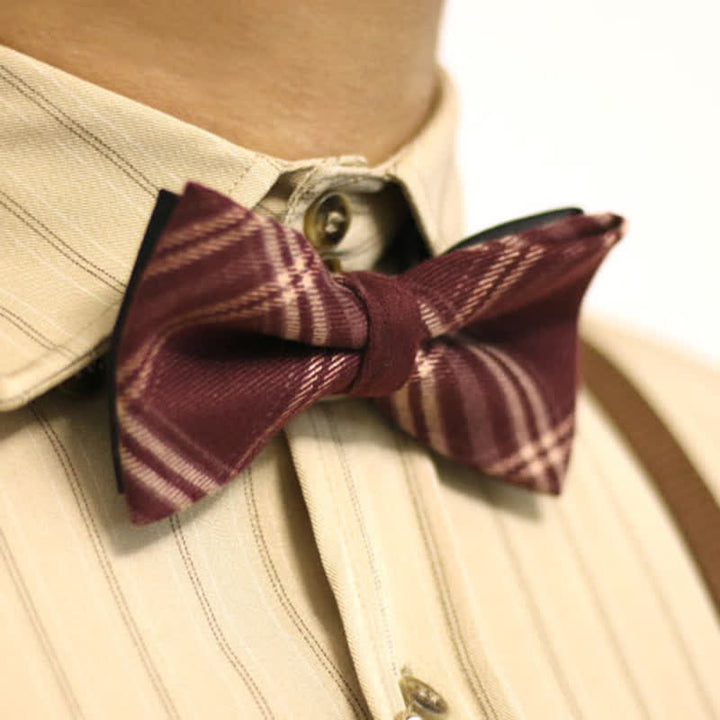 Pajarita de algodón a cuadros estilo británico burdeos para hombre