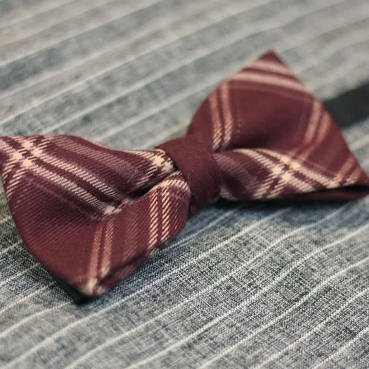 Pajarita de algodón a cuadros estilo británico burdeos para hombre