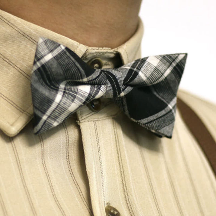 Pajarita de algodón a cuadros estilo británico en blanco y negro para hombre