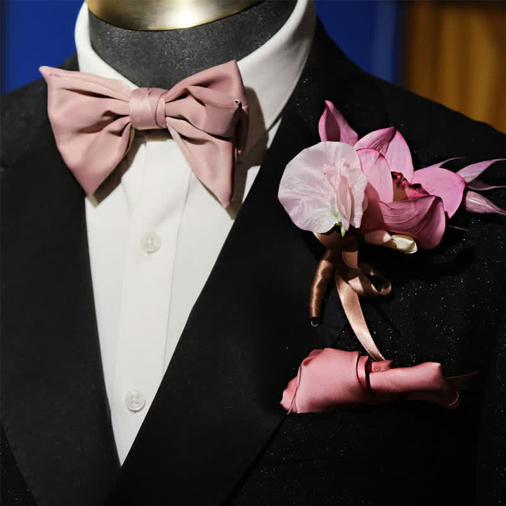 Juego de 3 piezas de broche y pañuelo de cola de pez de color rosa ahumado para hombre