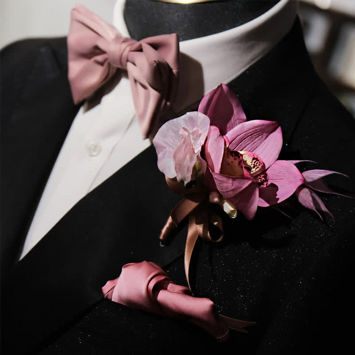 Juego de 3 piezas de broche y pañuelo de cola de pez de color rosa ahumado para hombre