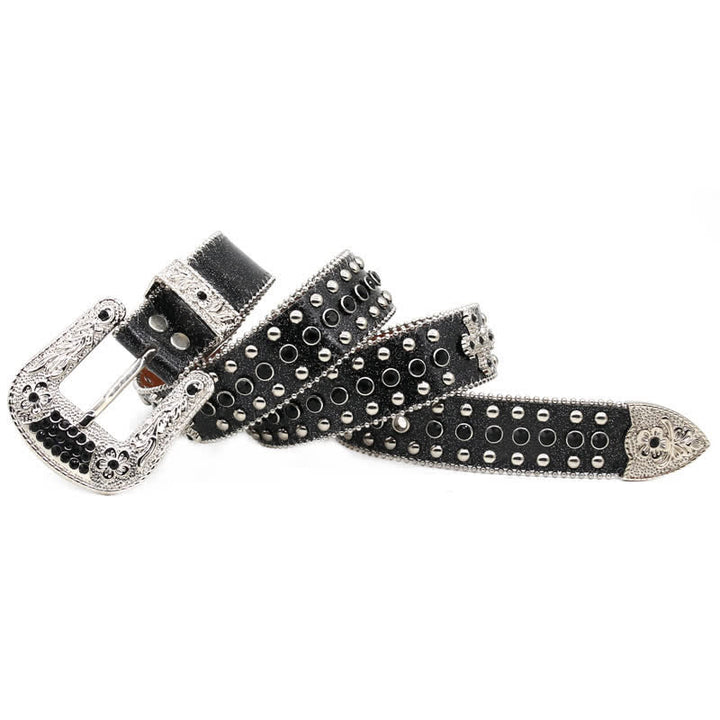 Cinturón de cuero con tachuelas y remaches en forma de cruz estilo western