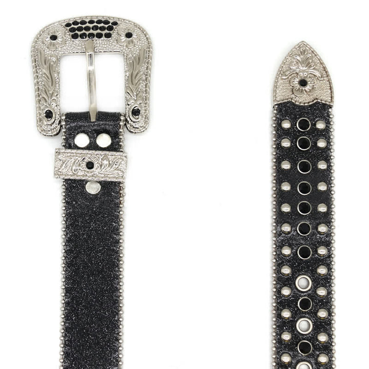 Cinturón de cuero con tachuelas y remaches en forma de cruz estilo western