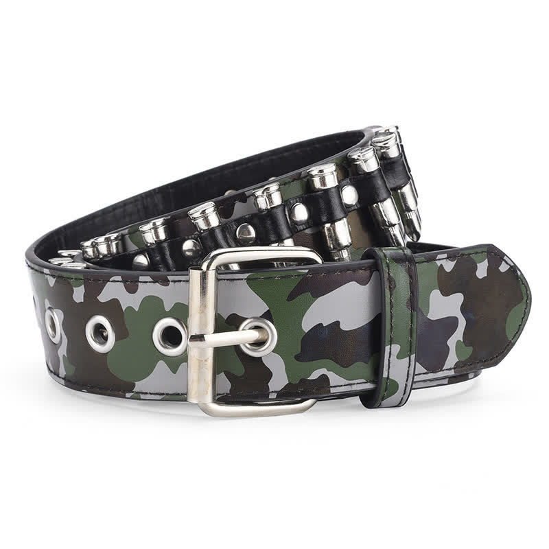 Cinturón de cuero con remaches de bala de camuflaje Rock Wild