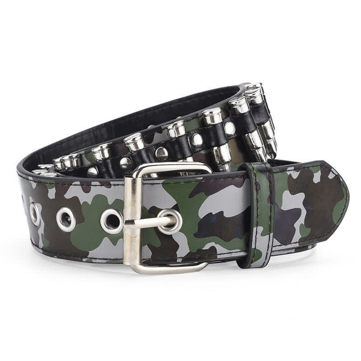 Cinturón de cuero con remaches de bala de camuflaje Rock Wild