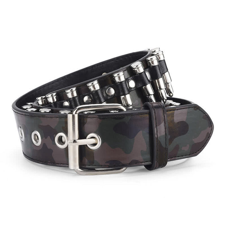 Cinturón de cuero con remaches de bala de camuflaje Rock Wild