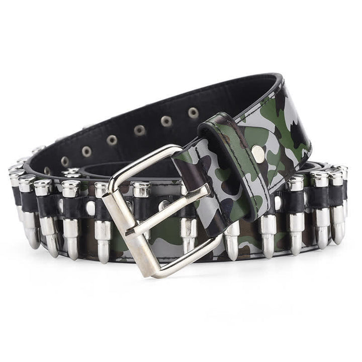 Cinturón de cuero con remaches de bala de camuflaje Rock Wild