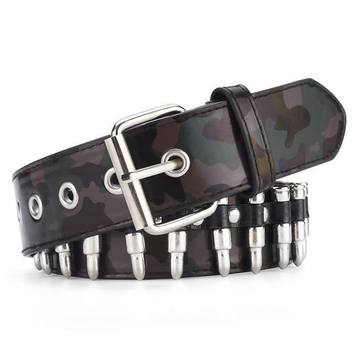 Cinturón de cuero con remaches de bala de camuflaje Rock Wild