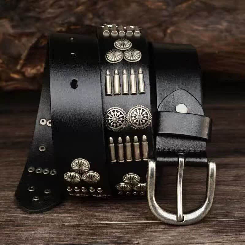 Cinturón de cuero con remaches de balas de metal estilo punk rock