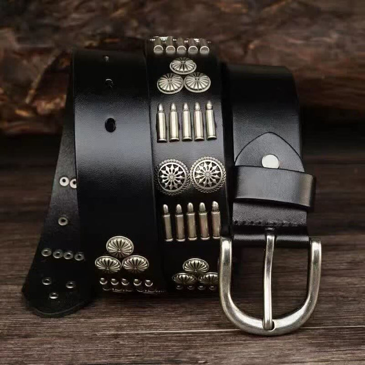 Cinturón de cuero con remaches de balas de metal estilo punk rock