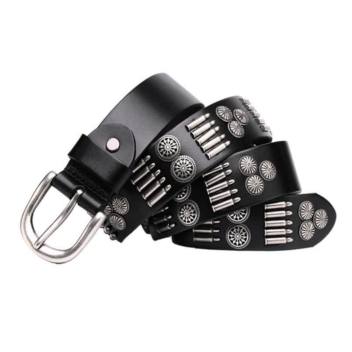 Cinturón de cuero con remaches de balas de metal estilo punk rock