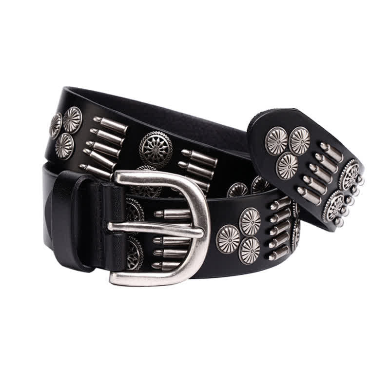Cinturón de cuero con remaches de balas de metal estilo punk rock