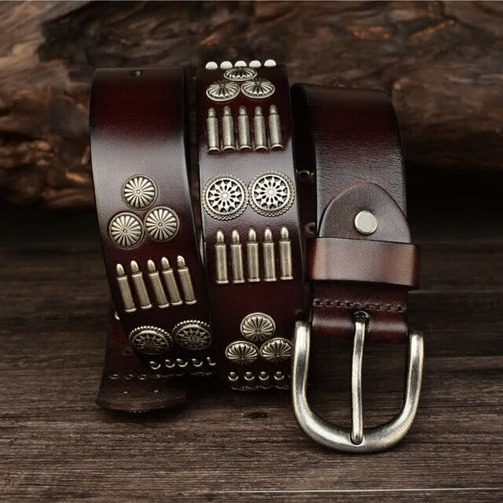 Cinturón de cuero con remaches de balas de metal estilo punk rock