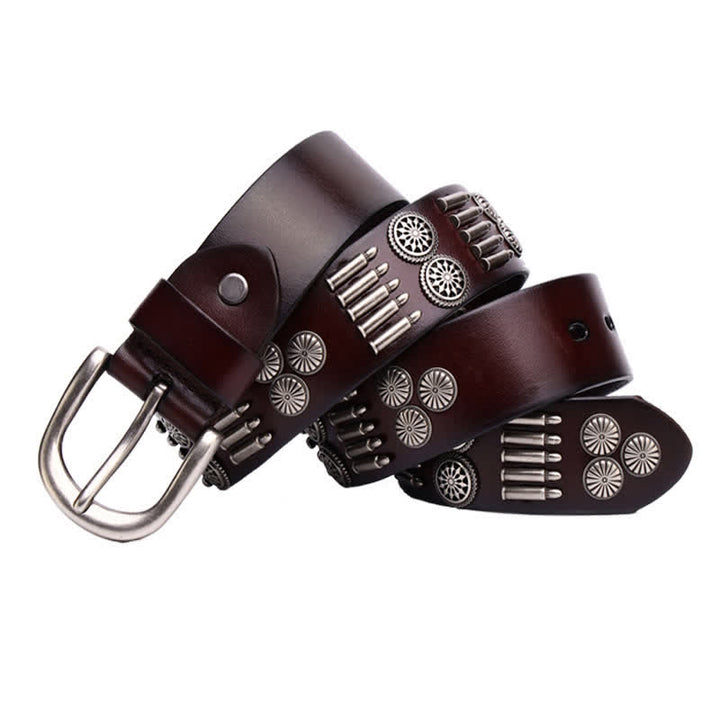 Cinturón de cuero con remaches de balas de metal estilo punk rock