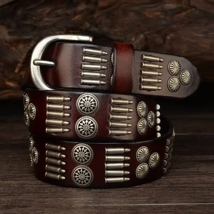 Cinturón de cuero con remaches de balas de metal estilo punk rock