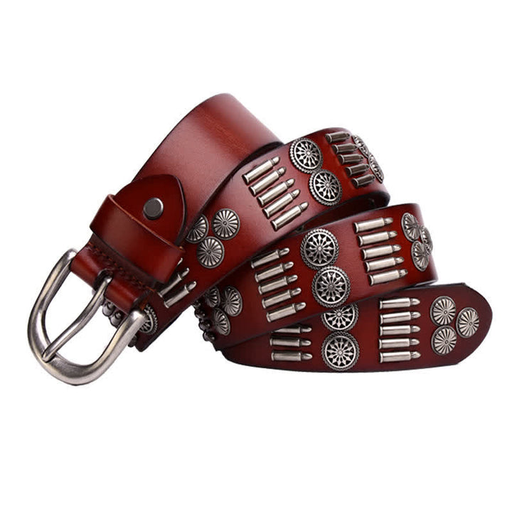 Cinturón de cuero con remaches de balas de metal estilo punk rock
