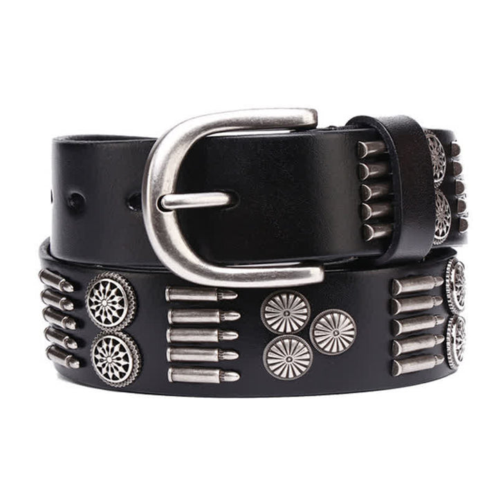 Cinturón de cuero con remaches de balas de metal estilo punk rock