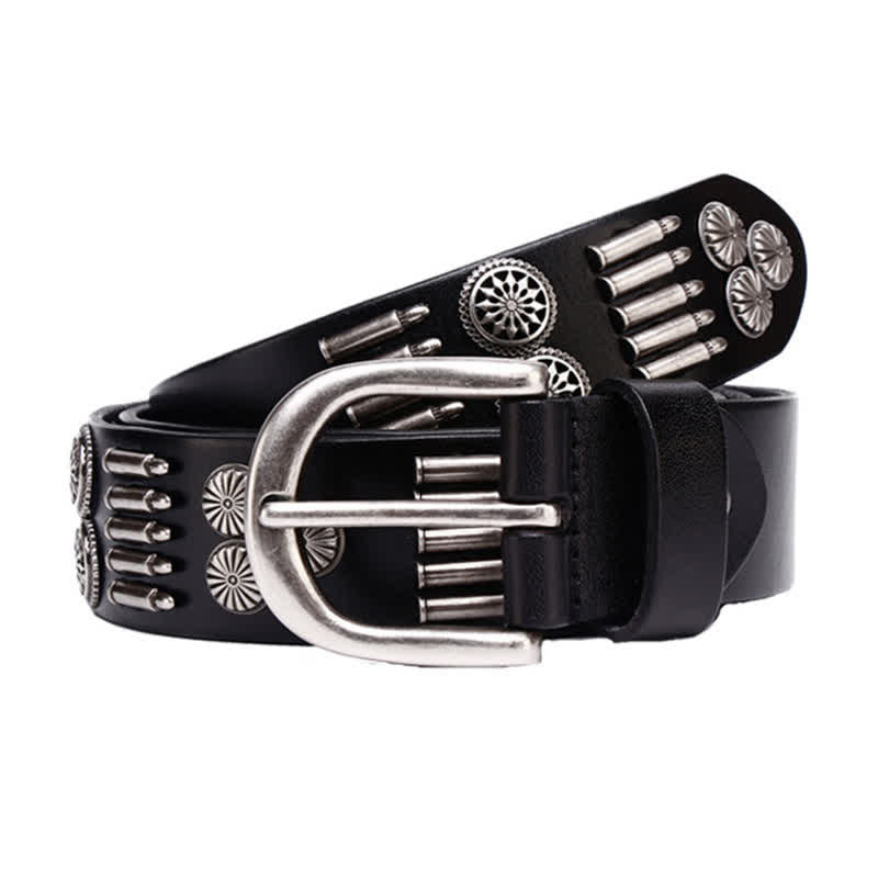 Cinturón de cuero con remaches de balas de metal estilo punk rock