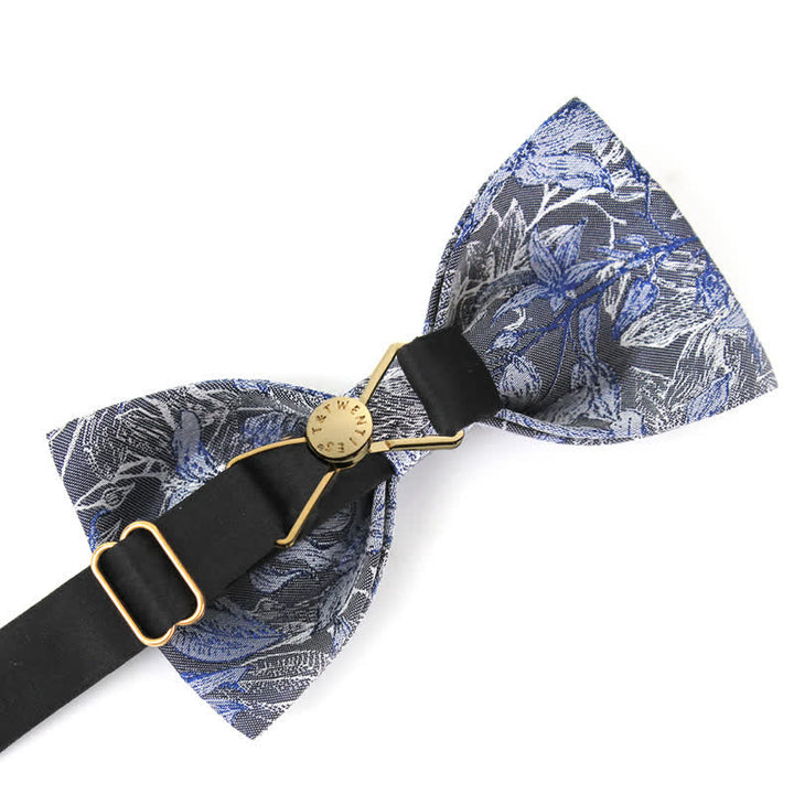 Pajarita de seda con estampado de flores y hojas en gris y azul para hombre